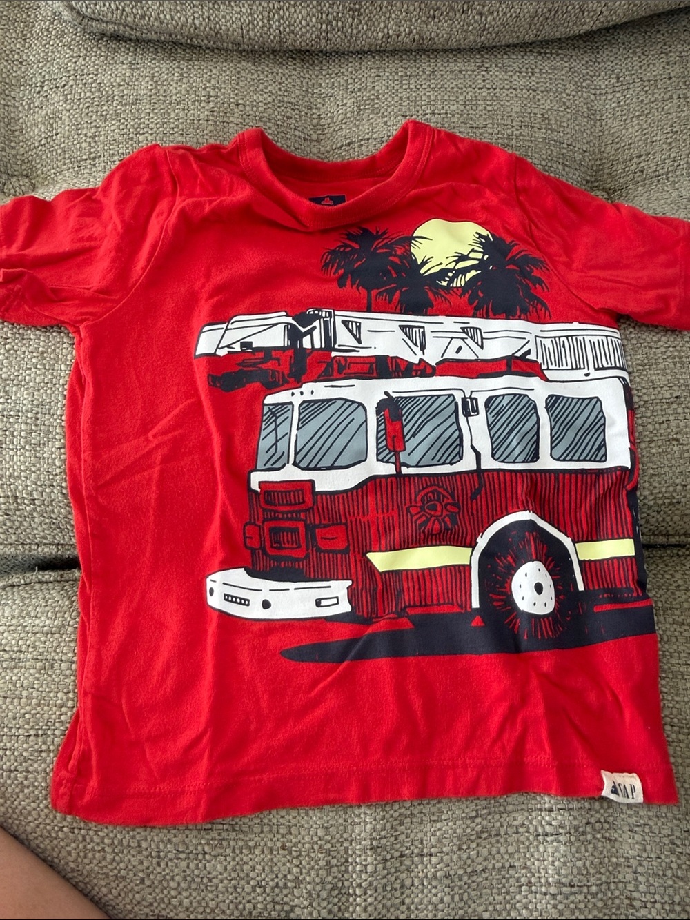 GAP Red Fire Truck Graphic Tee with Yellow Sun Accent 4t